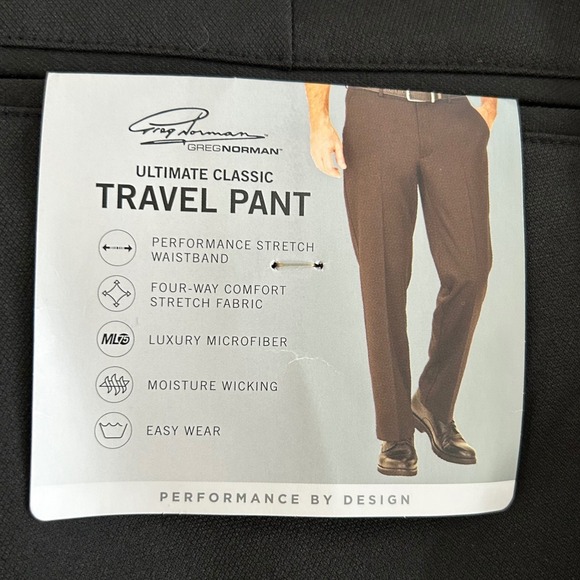 Greg Norman Mens Ultimate Classic Travel Pant Black 34x30 Stretch Golf NWT - Picture 5 of 13